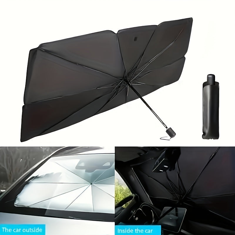 Car sunshade for windshield to block heat and provide insulation, with blackout curtain for small cars.