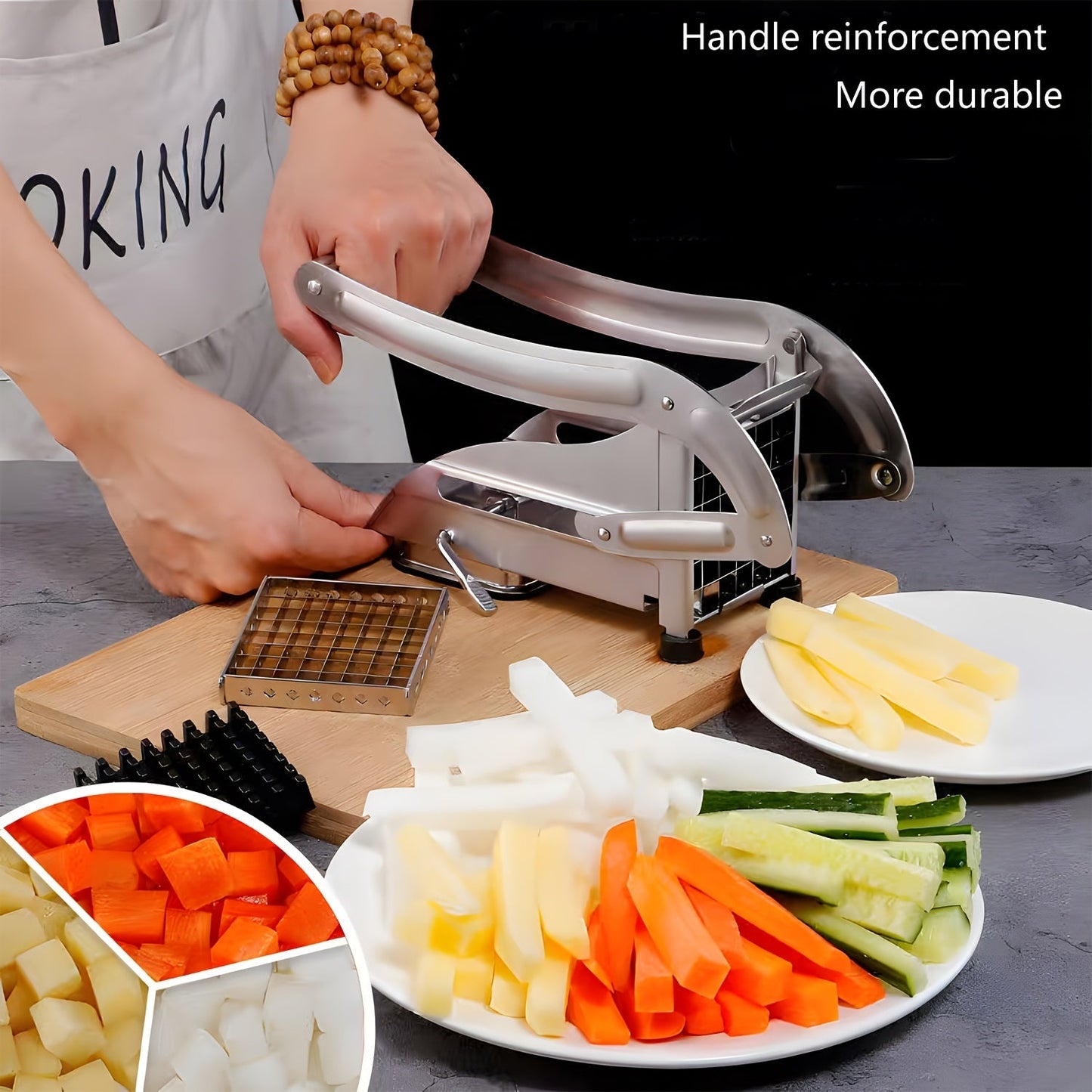 Stainless Steel Potato Slicer with Improved Design and Suction Cup Base for Effortless Usage - Versatile Vegetable & Fruit Cutter for Home and Professional Kitchens