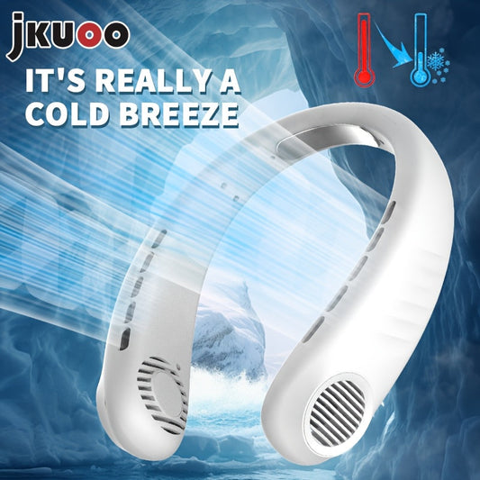 Introducing the 1pc JKUOO Portable Neck Fan with Digital Display. This USB Rechargeable Mini Personal Wearable Fan features 5-Speed settings, ensuring a quiet operation. Made of durable plastic material with a convenient cord, this fan is perfect for