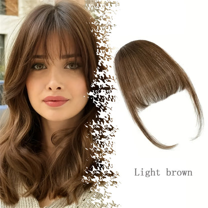 1 Elegant Synthetic Bangs Hair Clip in Deep Brown and Black for Daily Wear.