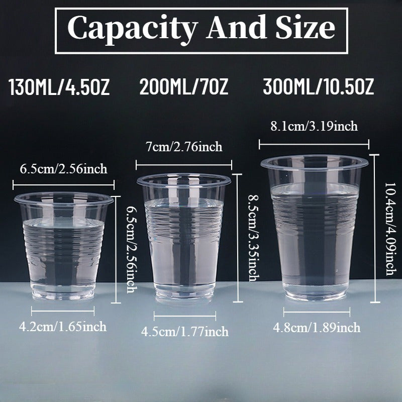 Доступно для покупки от 50 до 100 штук прозрачных пластиковых стаканов. Идеально подходит для подачи холодного чая, сока, коктейлей, холодных напитков, идеально для дней рождения, свадеб, праздничных вечеринок, Рождества и новогодних праздников.