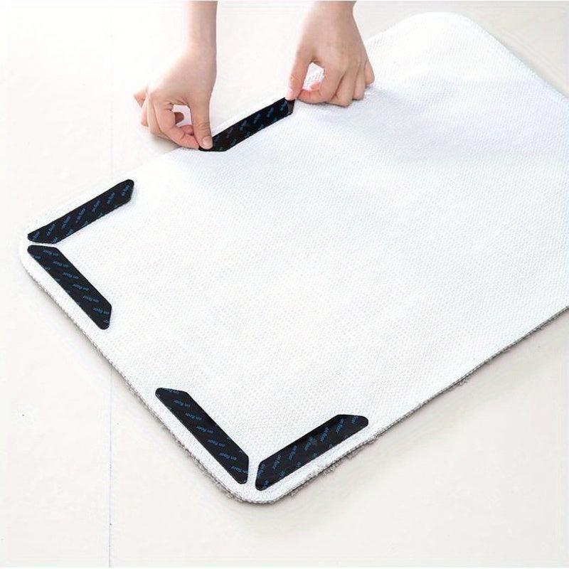 8 pieces of PPSU non-slip carpet gripper pads with double-sided PU adhesive that are washable and invisible. These fixation stickers are perfect for preventing rugs from moving in entryways, rooms, and bedrooms. Ideal for multi-purpose use.