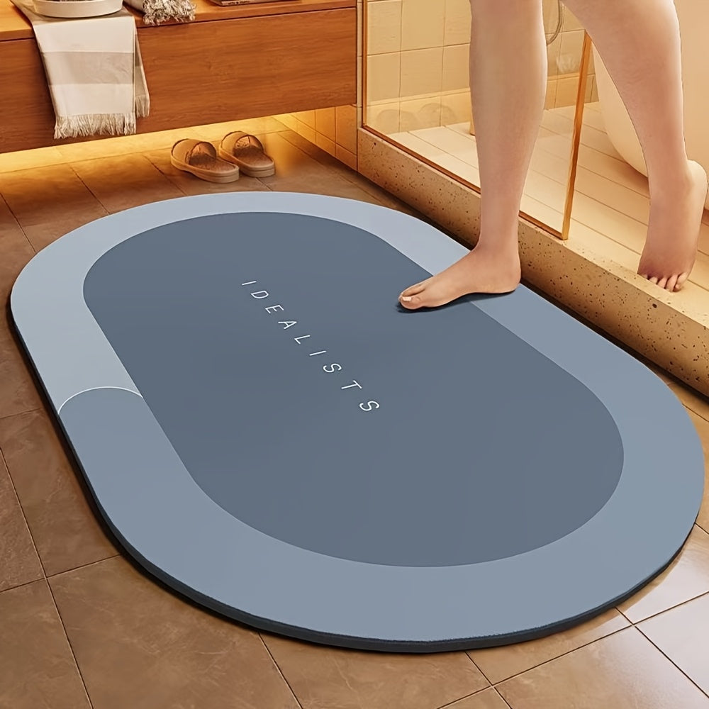 Absorbent polyester bath mat with quick-dry technology, non-slip and odorless, suitable for shower, bedroom, kitchen, and laundry room.