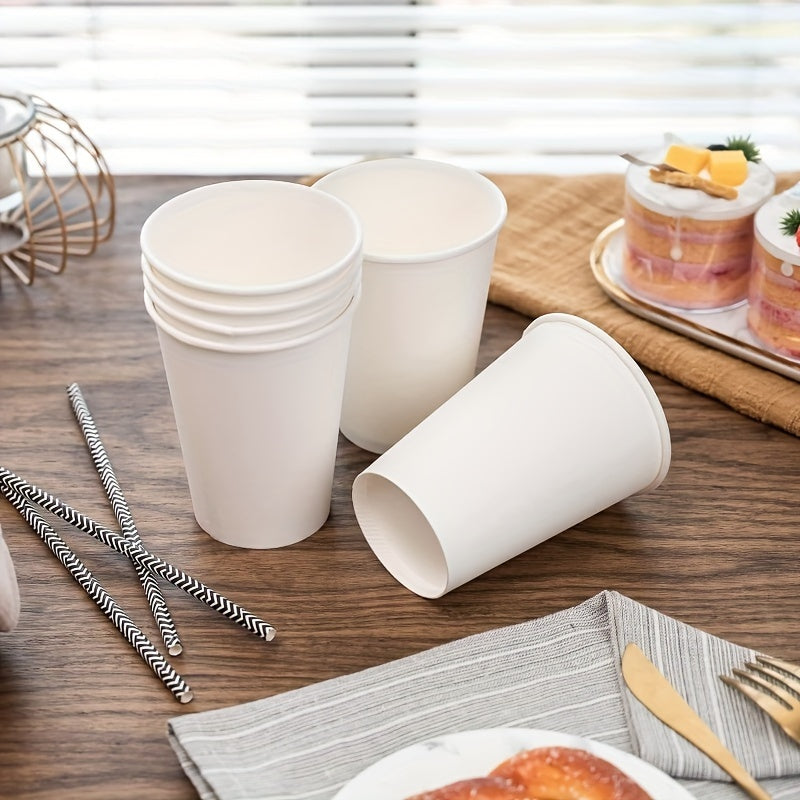 Disposable paper cups in packs of 50, 100, 200, or 500. Each cup has a 200ml capacity and is versatile for both hot and cold beverages. The uncoated white cups are perfect for parties, cafes, and business use. Please hand wash only. - YiYan1