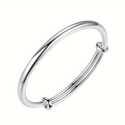 S925 Sterling Silver Elegant Bracelet for Women with Round Design, Sleek Finish, Solid Structure, Trendy Korean Style, Adjustable Classic Bracelet