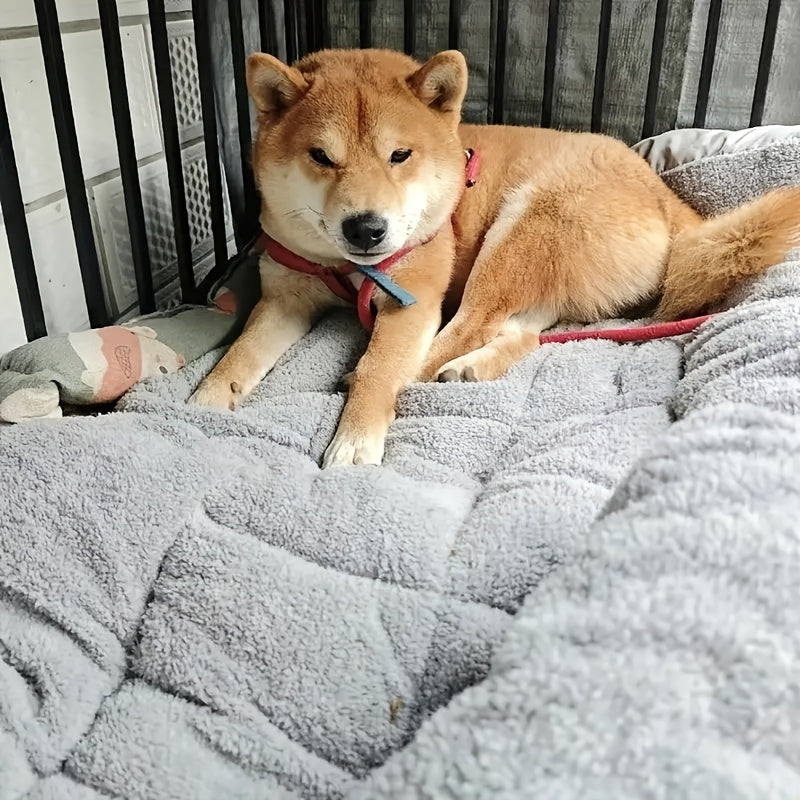 Large plush dog bed for small to large breeds, with non-slip bottom and checkered design for comfort.