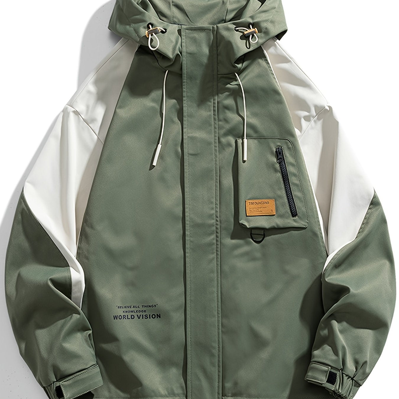 Men's Spring and Autumn World Vision letter print windbreaker jacket, ideal for outdoor activities.