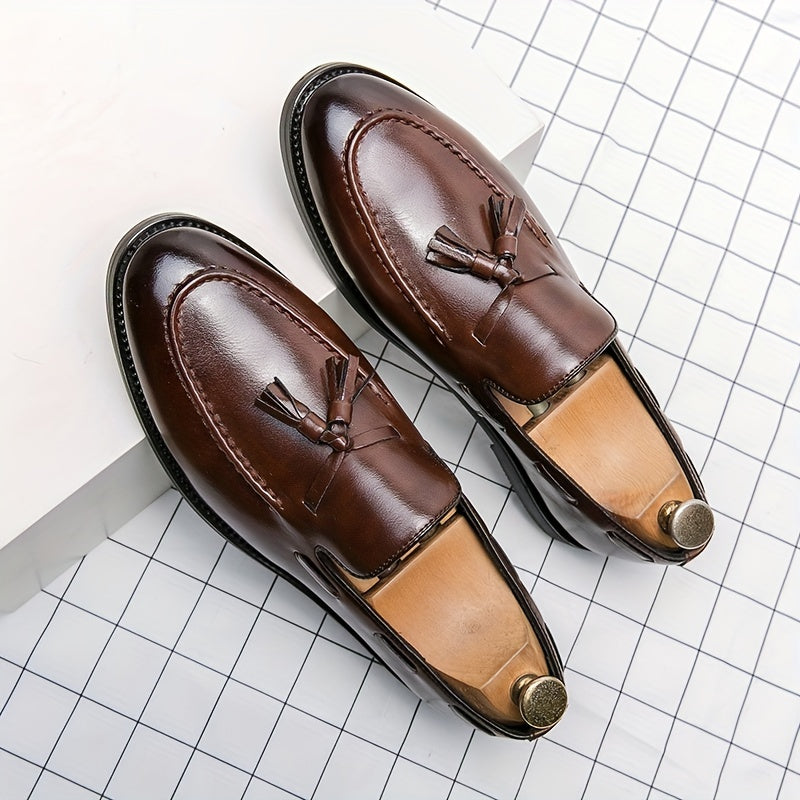 Men's Tassel Loafers - Business Casual Slip-On Oxfords with Round Toe, Faux Upper/Inner, Rubber Sole, Versatile Dress Shoes