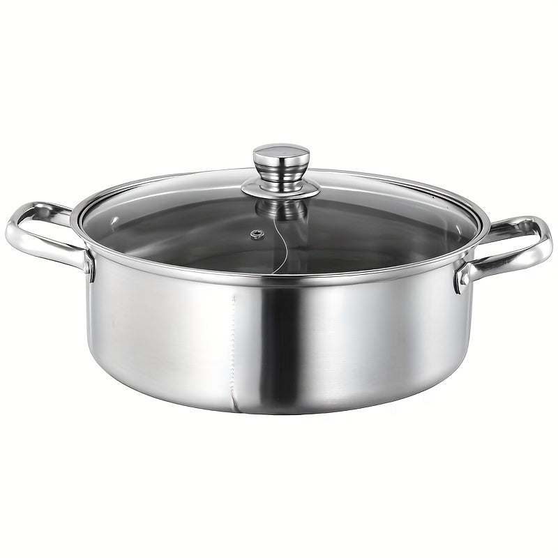 1 piece of Soup Pot Yuanyang Pot, made from extra-thick stainless steel for domestic use with a large capacity for hot pot or shabu shabu. Suitable for use on an electromagnetic furnace or gas furnace, this pot is versatile and suitable for general