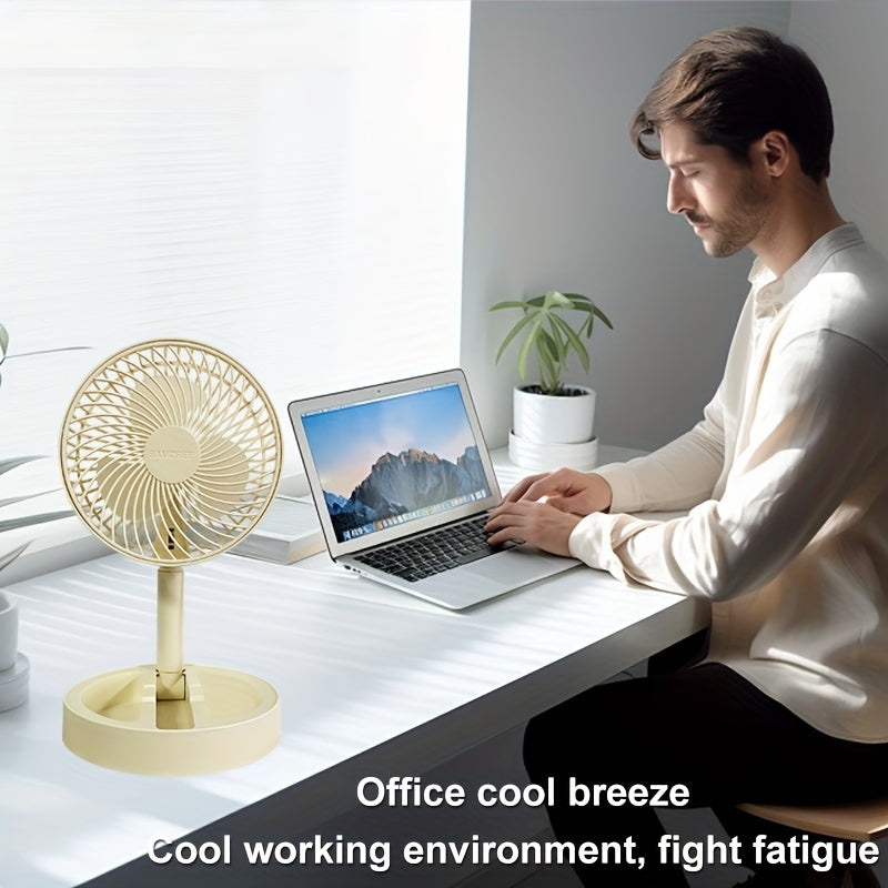 Compact and Mighty Portable Fan - USB-Powered, Foldable for Convenient Home & Office Use, Mini Standing Fan with Easy Carry Handle for Cool Comfort, Portable Mini Fan in a Quiet yet Powerful Design