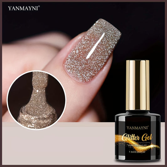 YANMAYNI Sparkling Reflective Glitter Gel Nail Polish - Disco DJ uslubi, hidlanmaydigan, 7.5ml