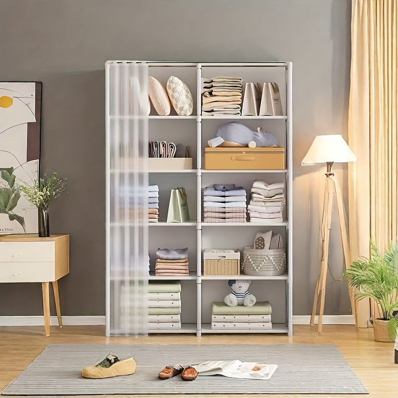 Spacious White Wardrobe with Multiple Functions - Stylish Bedroom Storage Unit with Ample Space - Versatile Coat Rack with 6 Shelves, Ideal for Living Room and Bedroom Organization