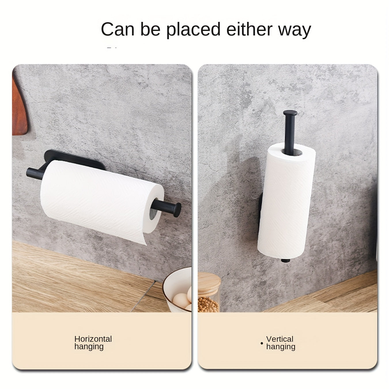 Wall Mount Kitchen Paper Towel Holder - Dual Roll Capacity, Plastic Wrap and Towel Organizer, Modern Black Design for Home and Bathroom