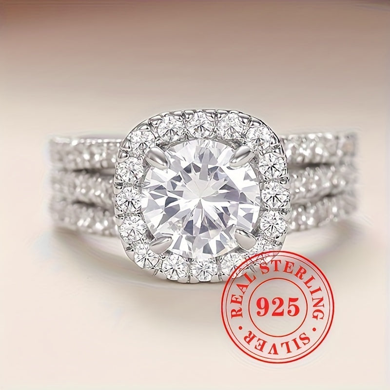 This elegant engagement ring features a timeless 4-prong setting with sparkling zirconia stones, crafted from 7.3 grams of pure S925 silver. Ideal for a romantic wedding banquet, this high-end ring is a stunning piece of jewelry for any lady.