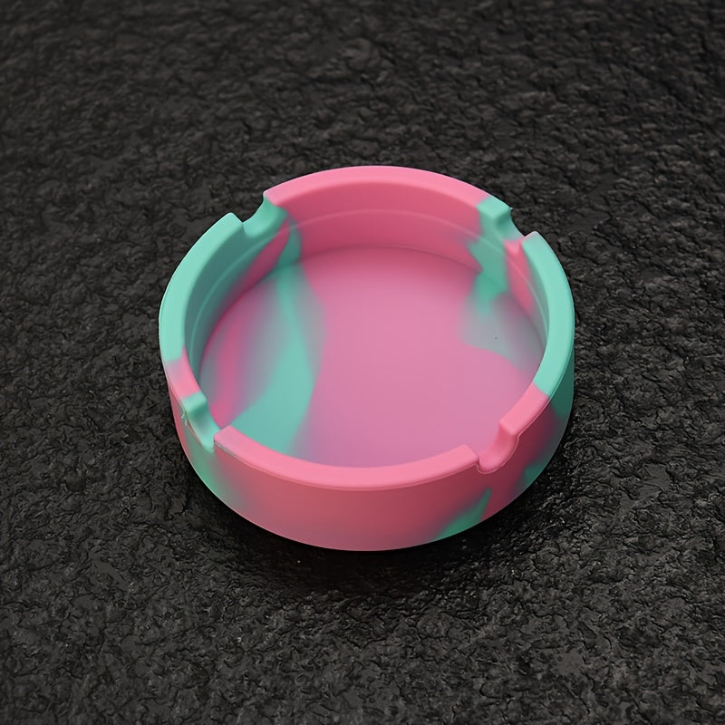 Round silicone ashtray for home or office use, suitable as a gift.