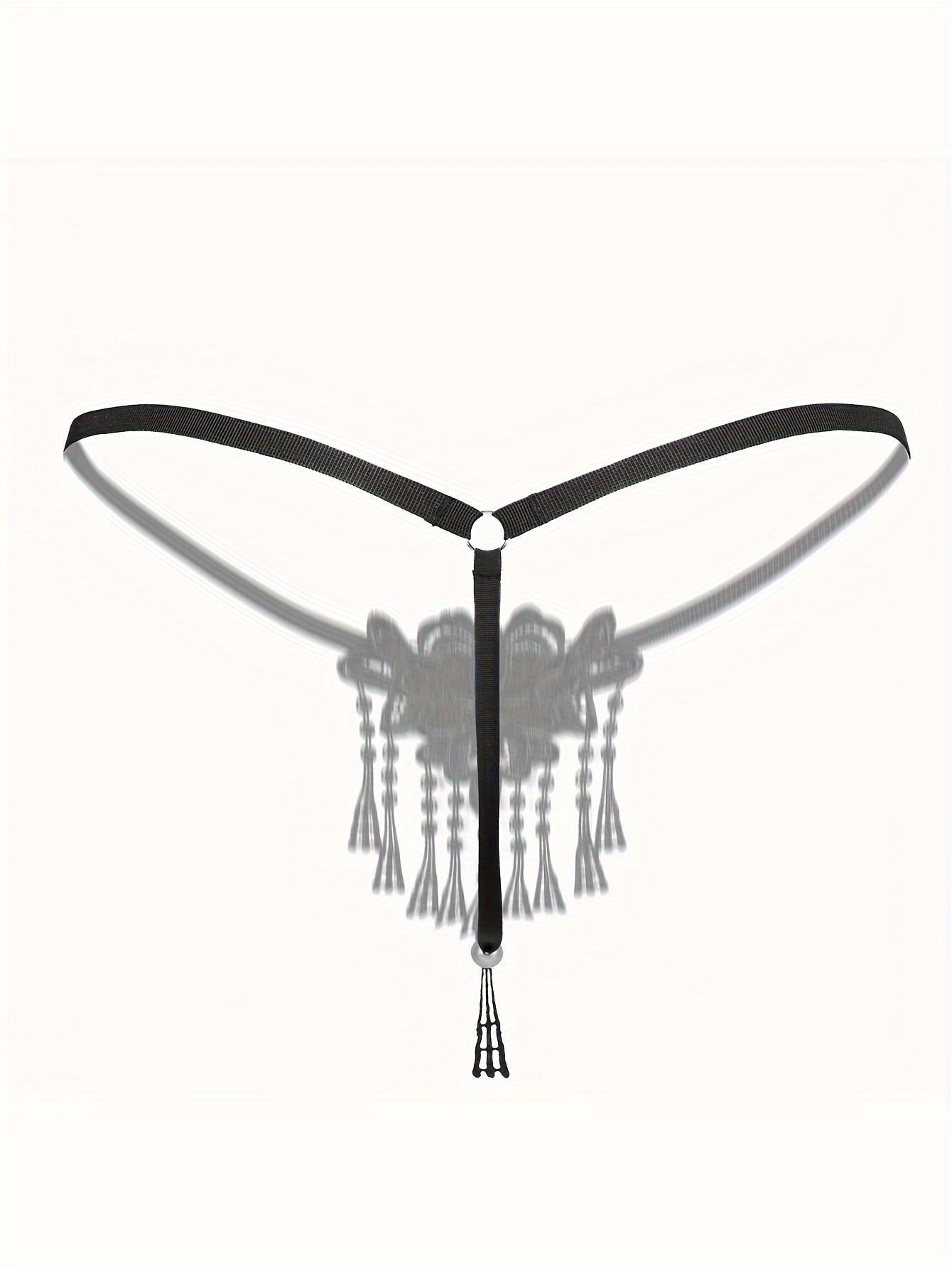 Lace thong with tassels, embroidered V-string panties for adults.