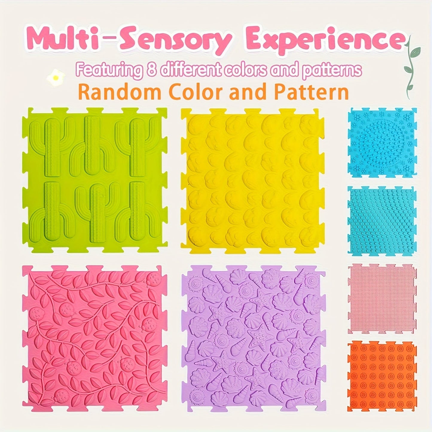 Set of 8 Play Mats, Interlocking Tiles for Sensory Massage Game, Suitable for Ages 0-8, Waterproof and Non-Toxic Rubber Floor Puzzle Mat, Perfect for Indoor or Outdoor Play Area.