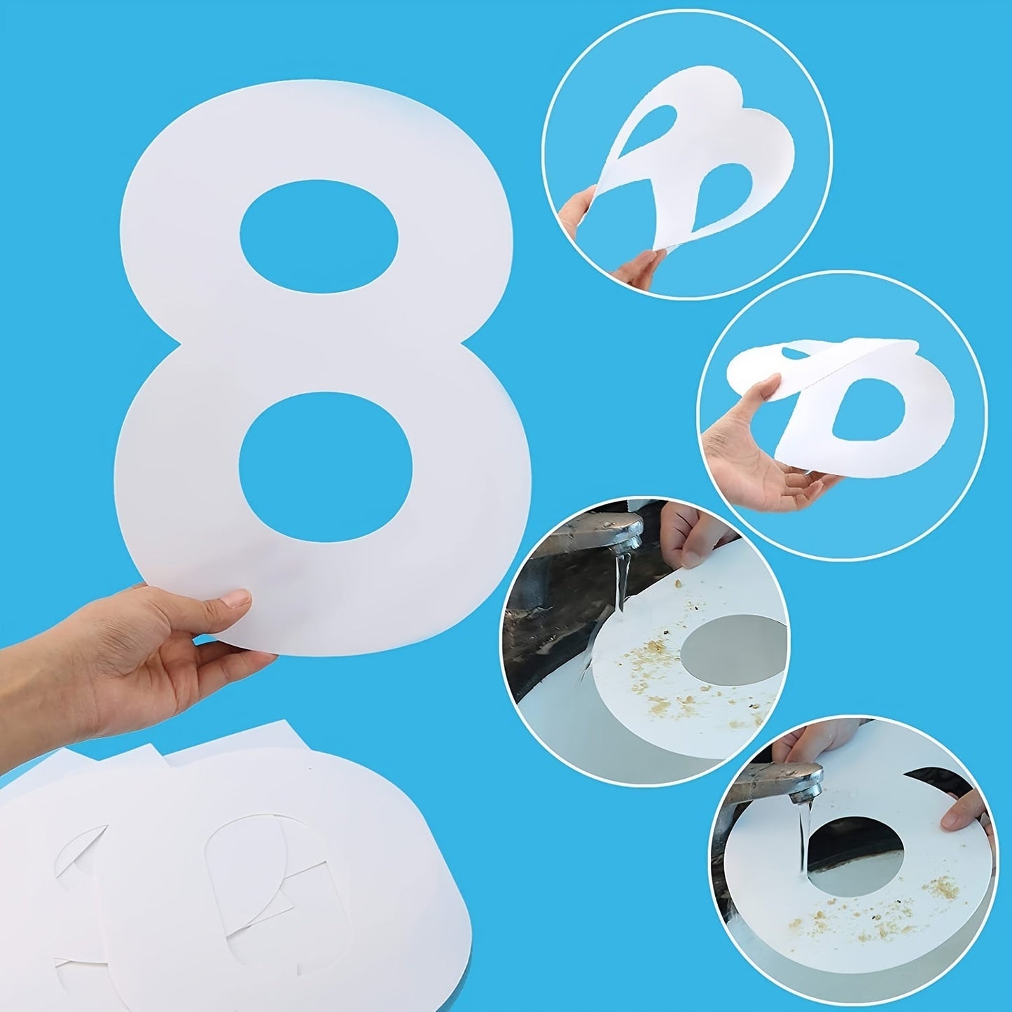 Set of 9 Number Cake Stencils, Flat Plastic Templates for Cutting Numbers 0-8, Ideal for DIY Cakes and Cookies, Available in 20.32cm, 25.4cm, and 30.48cm sizes.