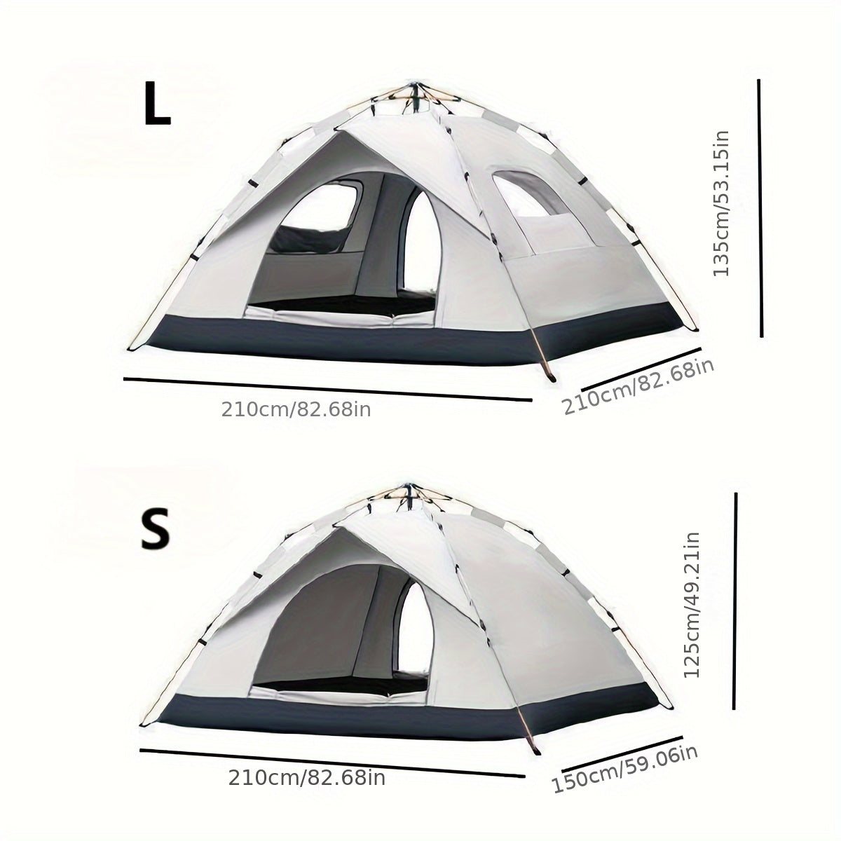 4-person pop-up tent with fiberglass poles, square Oxford cloth, 3-second setup, waterproof zipper closure, ideal for hiking, travel, and beach.