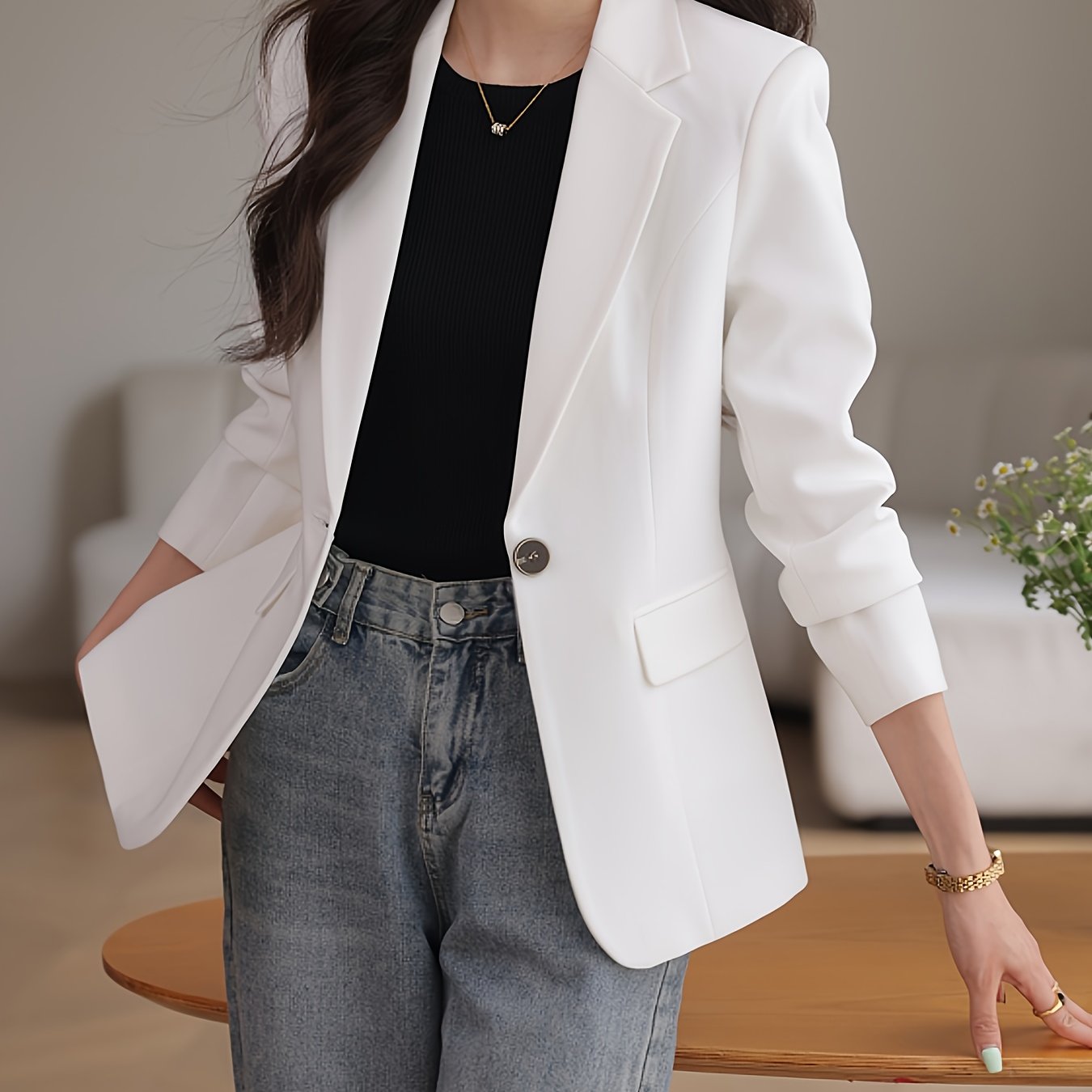 2024 Korean-style Small Suit for Autumn and Winter - Formal, High-End Fashion, Long Sleeve, Polyester/Spandex, Machine Washable