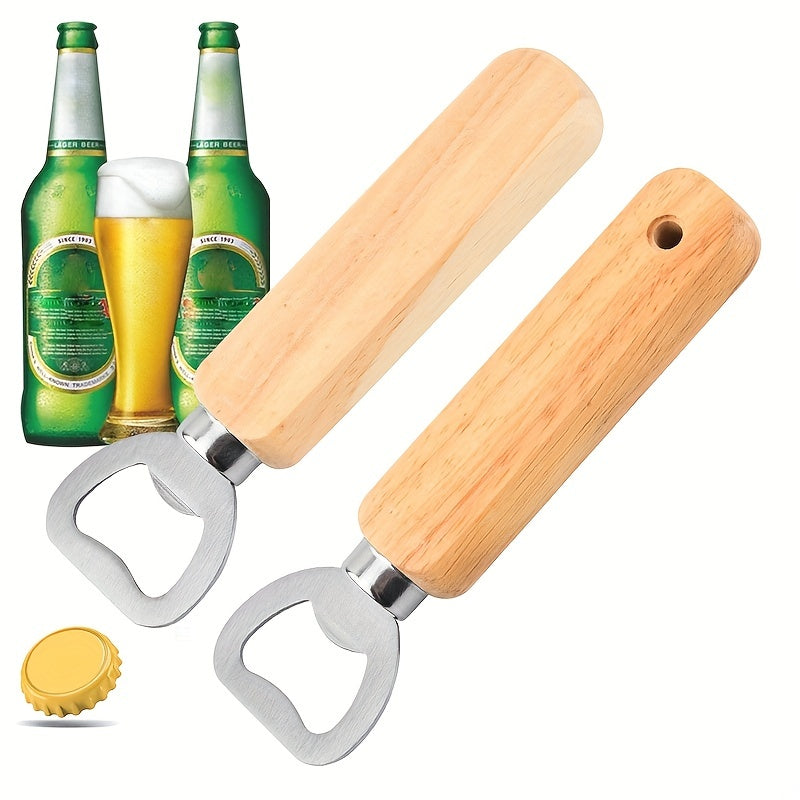 10pcs Wooden handle stainless steel bottle openers for beer, wine, and juice opening. Perfect for use in bars, pubs, clubs, restaurants, or at home as summer drinkware accessories.