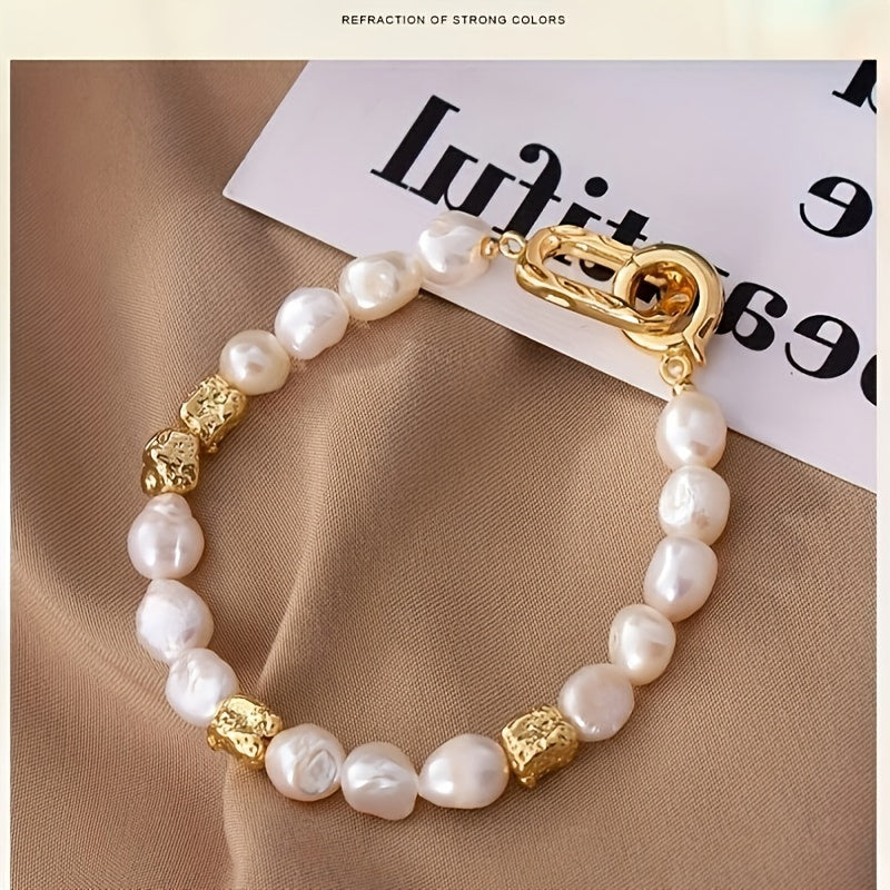 Chic baroque style freshwater pearl bracelet, trendy minimalist jewelry for women, luxurious and lightweight statement piece.