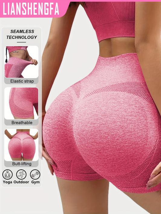 Seamless high waist yoga leggings with butt lifting feature, perfect for running and outdoor sports activities. These body-hugging pants are made of breathable and high elasticity material.