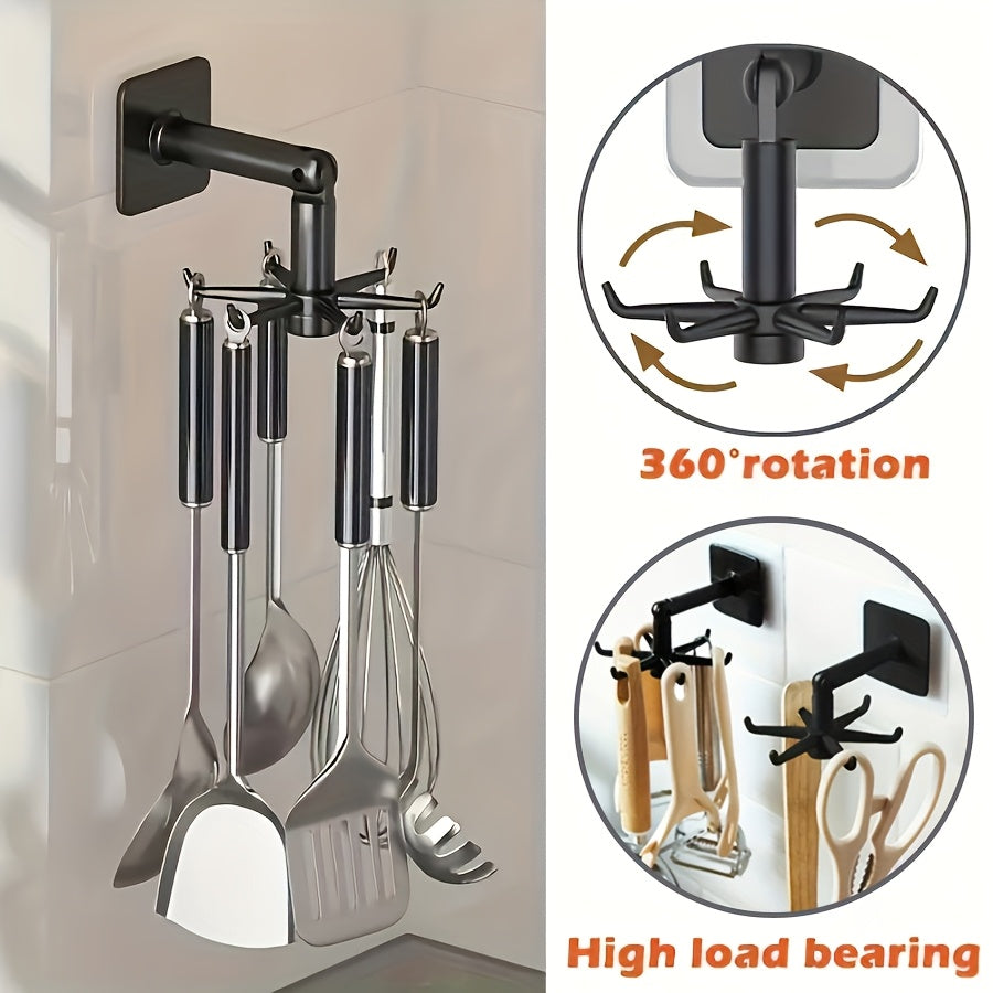 Expandable Kitchen Pot Rack with 360-Degree Rotating Hook, No-Drill Wall Hanging Shelf, Round Plastic Ceiling Mounted Storage Organizer for Cookware and Utensils - 1 Piece