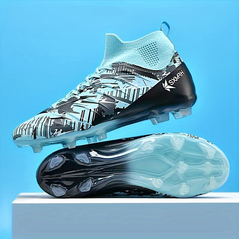 Men's high-performance football boots with solid pattern, lace-up closure, PU upper, and TPU sole for all-season athletic and outdoor soccer usage.