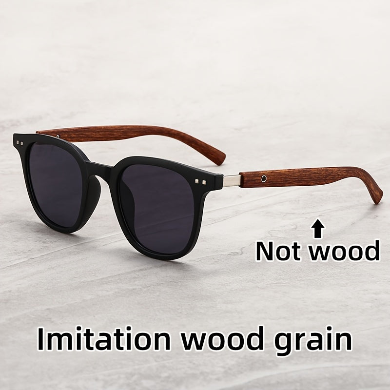 Fashionable men's fashion glasses with large frame, retro street style, anti-wood grain temple, suitable for beach parties and travel, offering sun protection and anti-glare effect for men