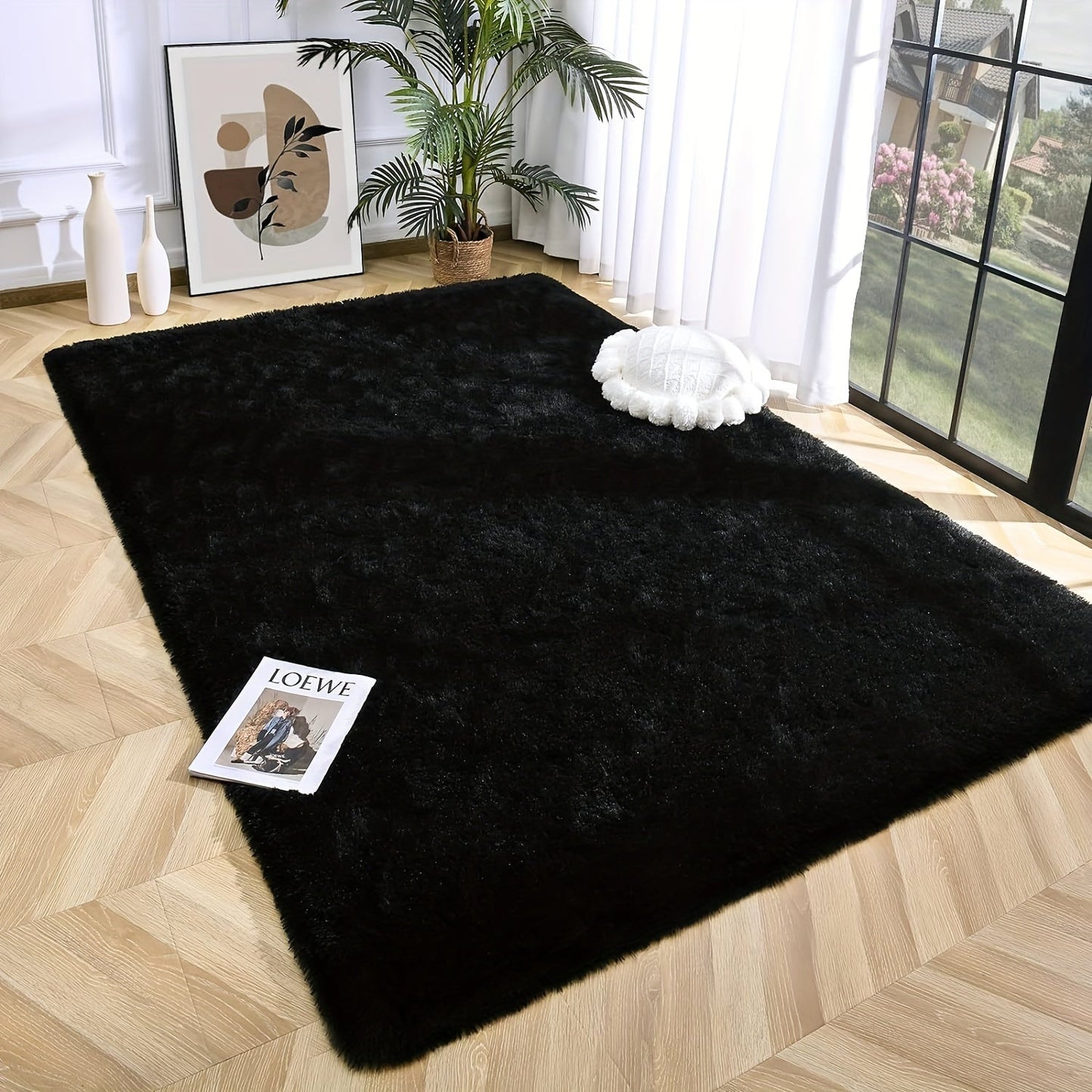 Cozy Black Faux Fur Area Rug - Soft and Luxurious Rectangle Rug for Living Room, Bedroom, and Home Decor - Easy to Clean, Long-Lasting Indoor Floor Rug