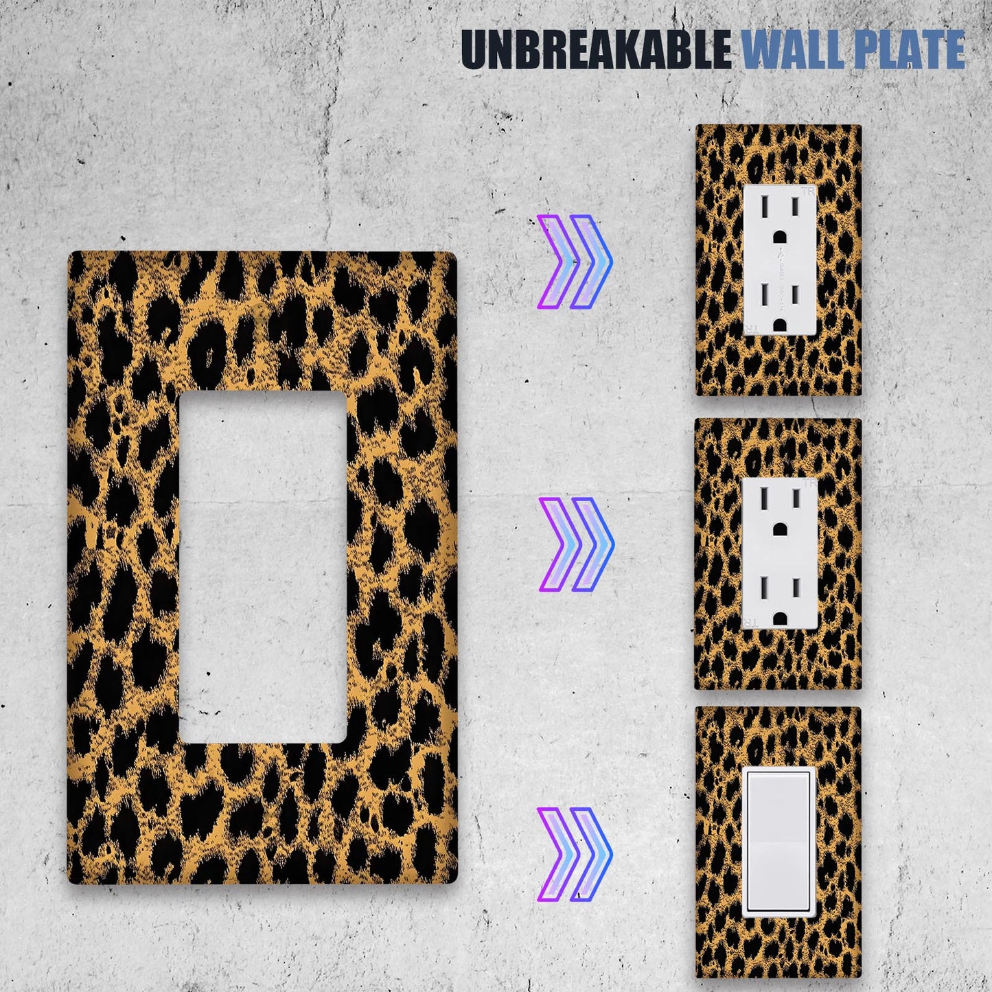 Leopard Print Unbreakable Thermoplastic Light Switch Cover for Indoor/Outdoor Use - Ideal for Bedroom, Kitchen, Bathroom Decor