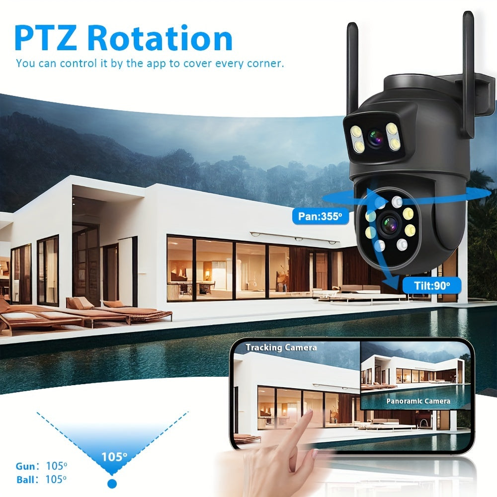 8MP Dual Camera WIFI Surveillance with Two-Way Audio, Motion Tracking, Night Vision - Indoor/Outdoor Security Monitoring with Memory Card Support