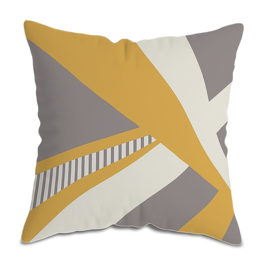 Boho Chic Throw Pillow Cover - Vibrant Yellow & Gray Geometric Design, 44.96x44.96 cm, Made of Polyester with Zip Closure - Perfect for Sofa, Bedroom, Office, or Farmhouse Decor. Easy to clean in the washing machine. Insert not included.