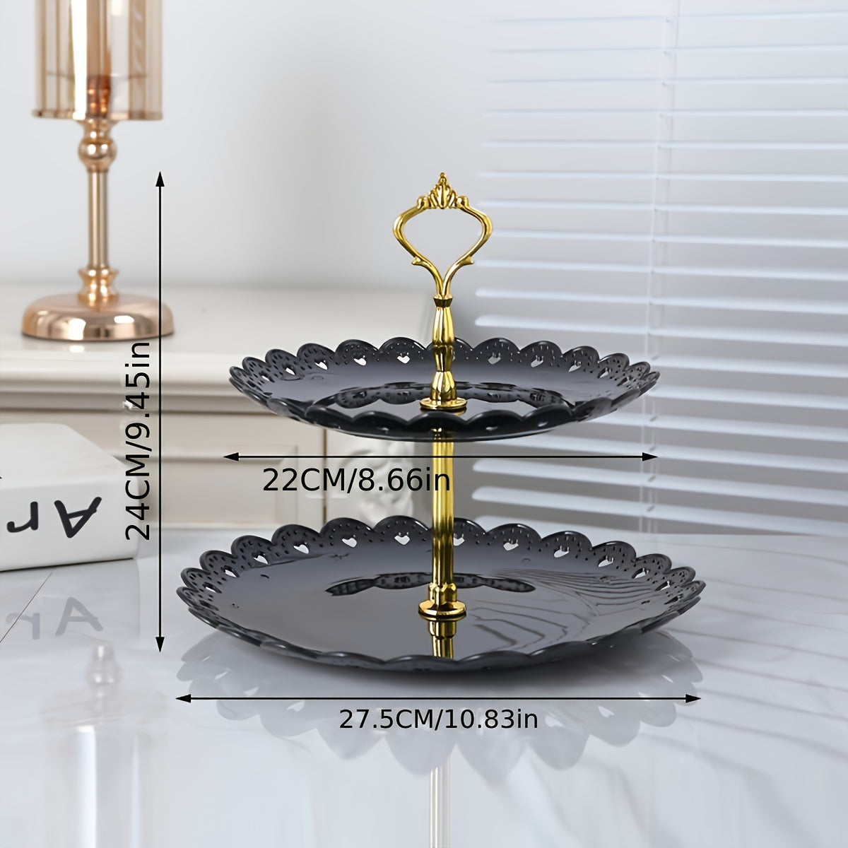 6pc, 3-tier Cupcake Holders Set in white/black for tea ceremonies, weddings, receptions, and buffets.