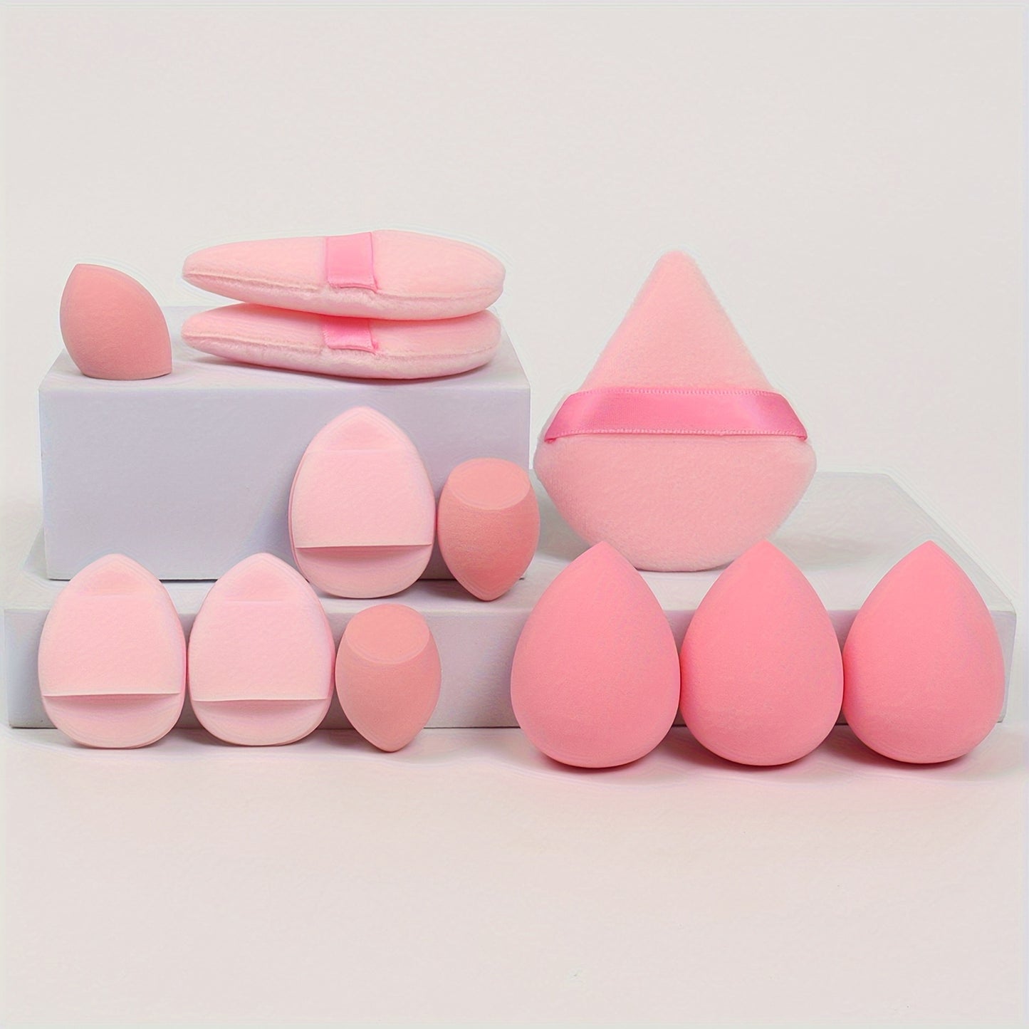 12-piece makeup sponge set for flawless blending of liquids, creams, and powders. Latex-free sponges can be used dry or wet for foundation, contouring, highlighting, suitable for all skin