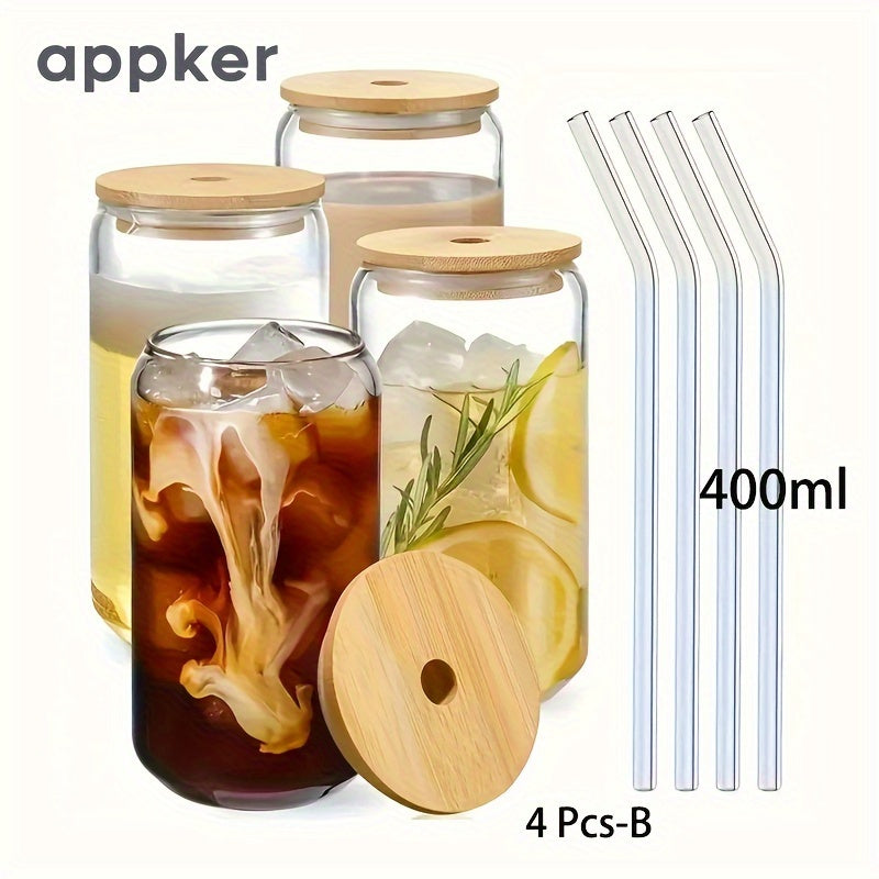 Glass cups in sets of 2, 4, and 6, can-shaped water cups, 400ml ice coffee cups, cute tumbler cups. Perfect for smoothies, boba tea, whiskey, and all types of drinks. Ideal for summer and winter.