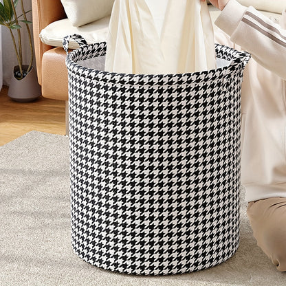 Versatile Storage Organizer: Classic Houndstooth Foldable Laundry Basket with Handles for Toys, Clothes, and Sundries - Durable Accessory for Any Room