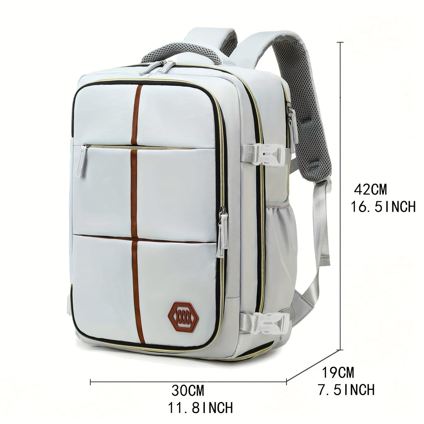 Stylish white and black travel backpack with shoe compartment, USB charging port, and durability for outdoor and school use.