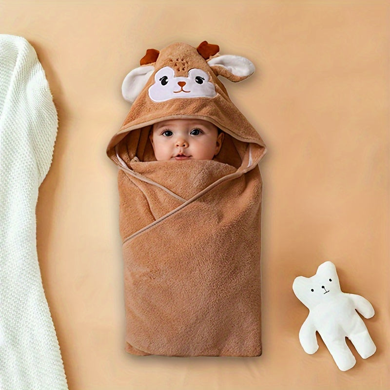 Cute Elk Cartoon Children's Bathrobe - Cozy, Breathable & Highly Absorbent Towel Wrap for Kids, Ideal for Relaxing & Traveling, Easy to Clean in Washing Machine - Khaki