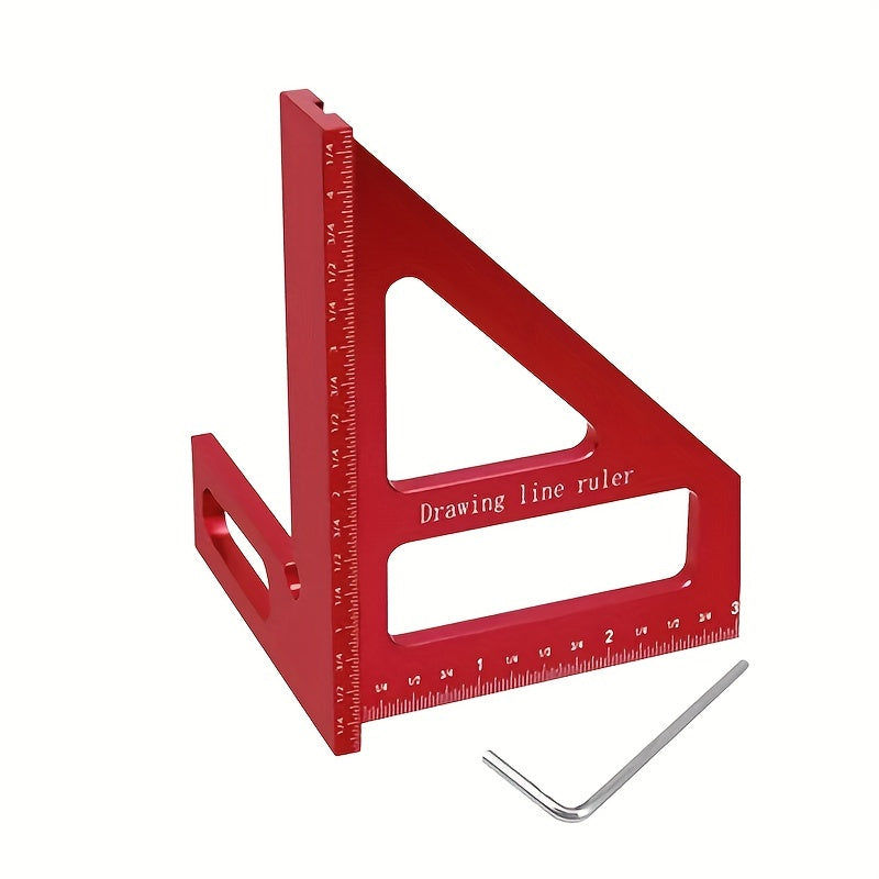 Aluminum woodworking square ruler for carpentry and DIY projects, measuring 45 and 90 degree angles.