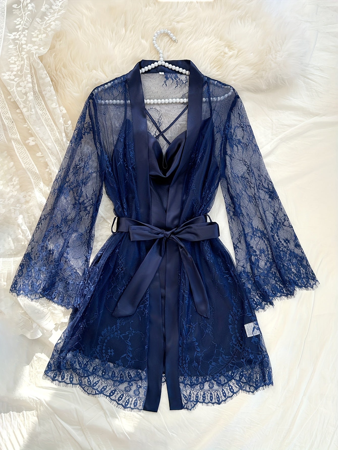 Stylish Two-Piece Lace Pajama Set for Women, All Seasons, Includes Suspender