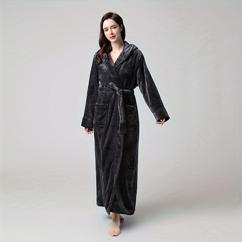 Coral Fleece Bathrobe with Long Sleeves, Couple Style, Hooded for Autumn and Winter