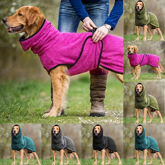 Warm fleece-lined dog hoodie for all breeds, ideal for colder seasons, hand wash only.