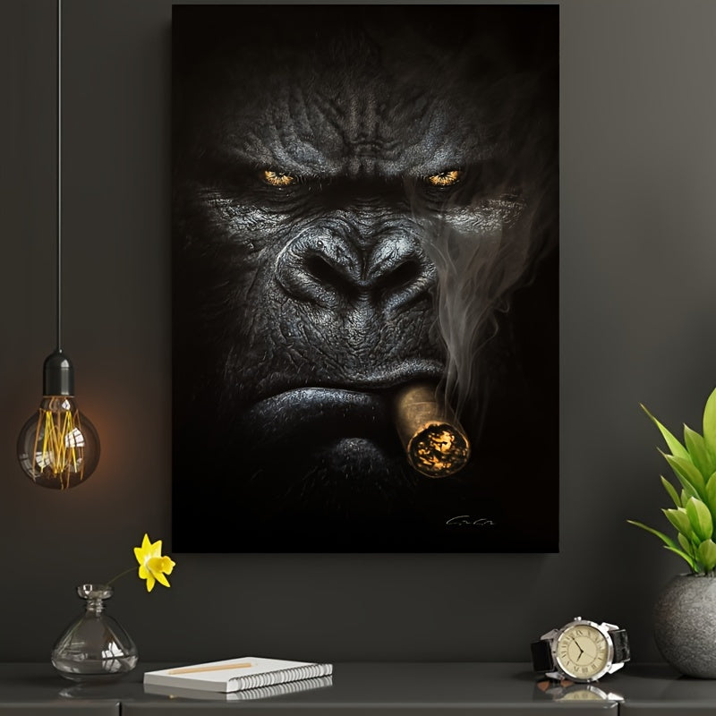 1pc Frameless Gorilla Smoking Canvas Wall Painting for Home Decor, No Frame