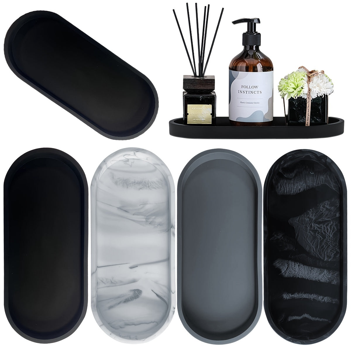 Silicone storage tray for bathroom essentials and cosmetics.