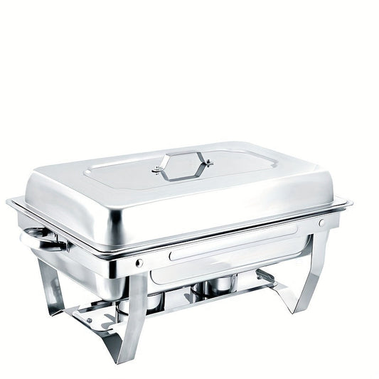 A set of buffet chafing dishes made of durable stainless steel, featuring a thickened rectangular design with a lid. Suitable for use with alcohol and gas, perfect for home kitchens, restaurants, and hotels.