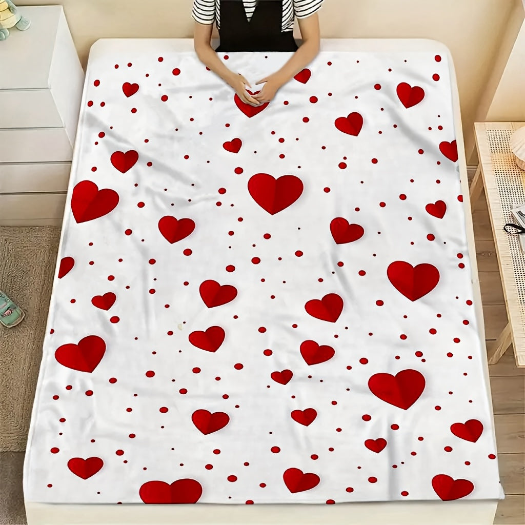 Warm, Soft, and Reversible Cozy Love Heart Digital Print Flannel Throw Blanket - Ideal for Couch, Bed, Office, and Travel | Great Valentine's Day Present