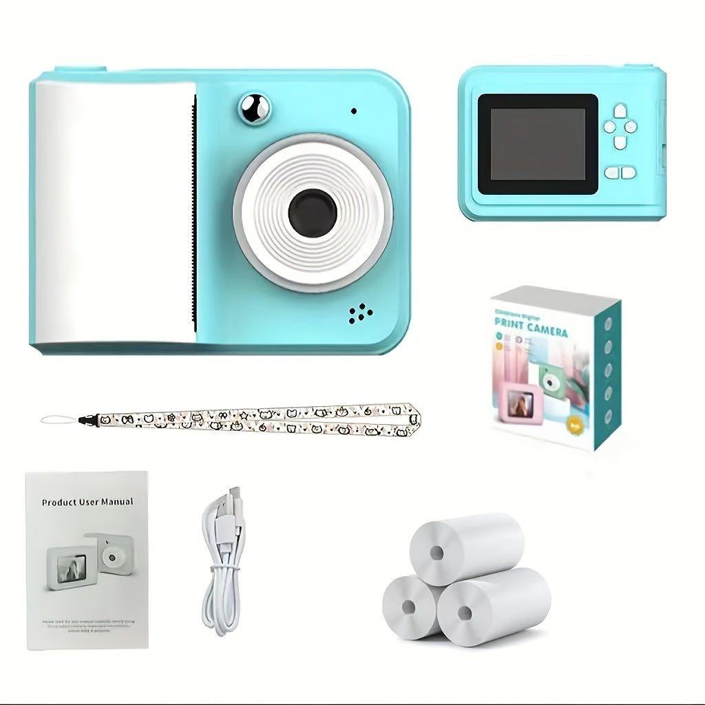 Kid's digital camera with printing, portable multifunctional photo printer camera with rechargeable lithium battery - creative painting and photography gift.