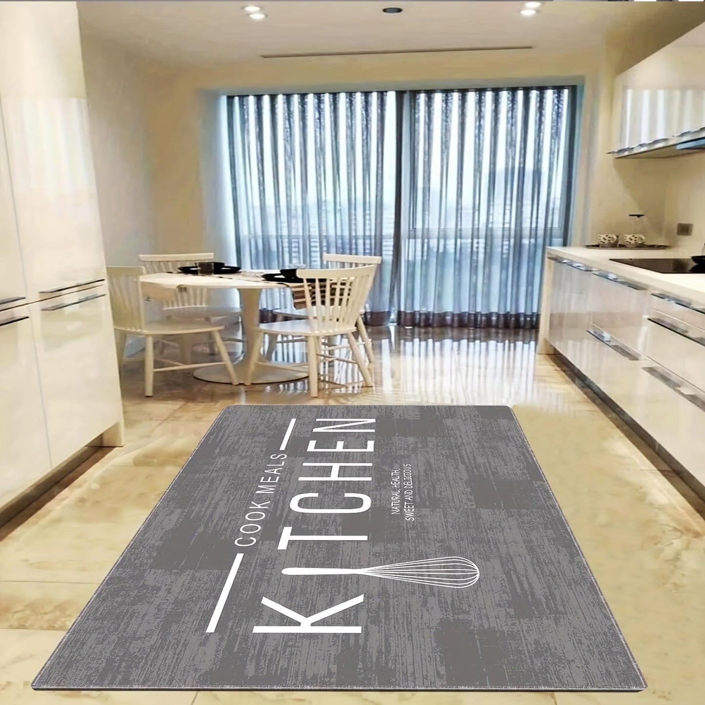 Gray Floor Mat with Soft and Non-Slip Letter Print - Resistant to Dirt, Easy to Clean in Washing Machine, Perfect for Living Room and Kitchen Decor, Rectangular Design